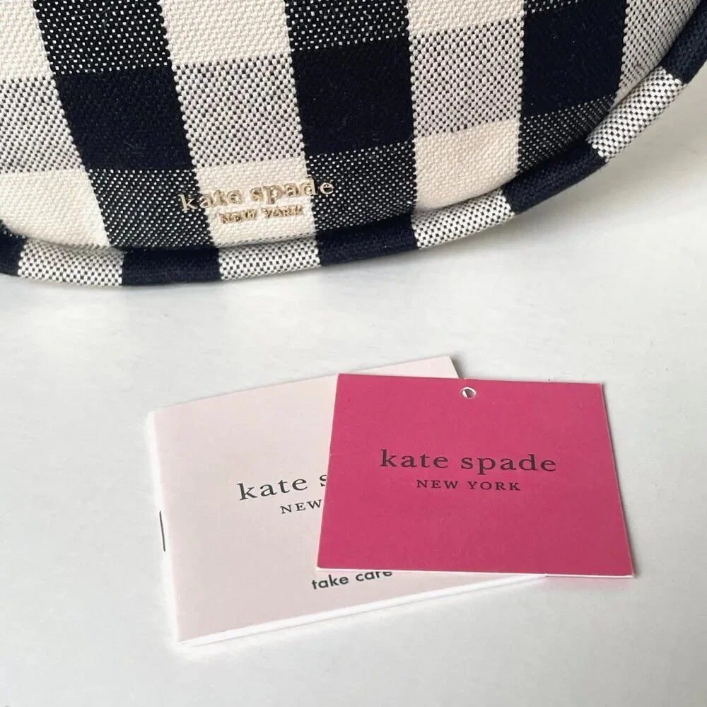 Kate Spade Smile Small Gingham Shoulder Bag Black Check Leather Trim